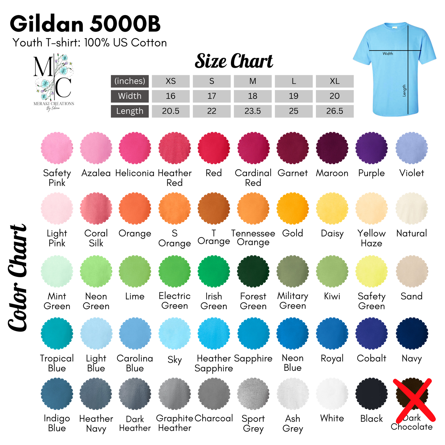 Gildan YOUTH Short Sleeve Color Chart