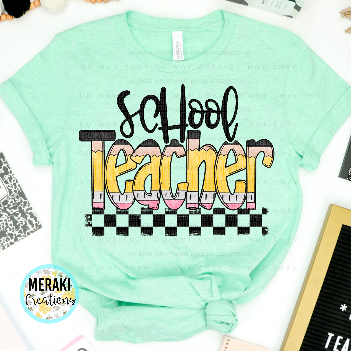 Pencil Alpha Checked Teacher Shirts