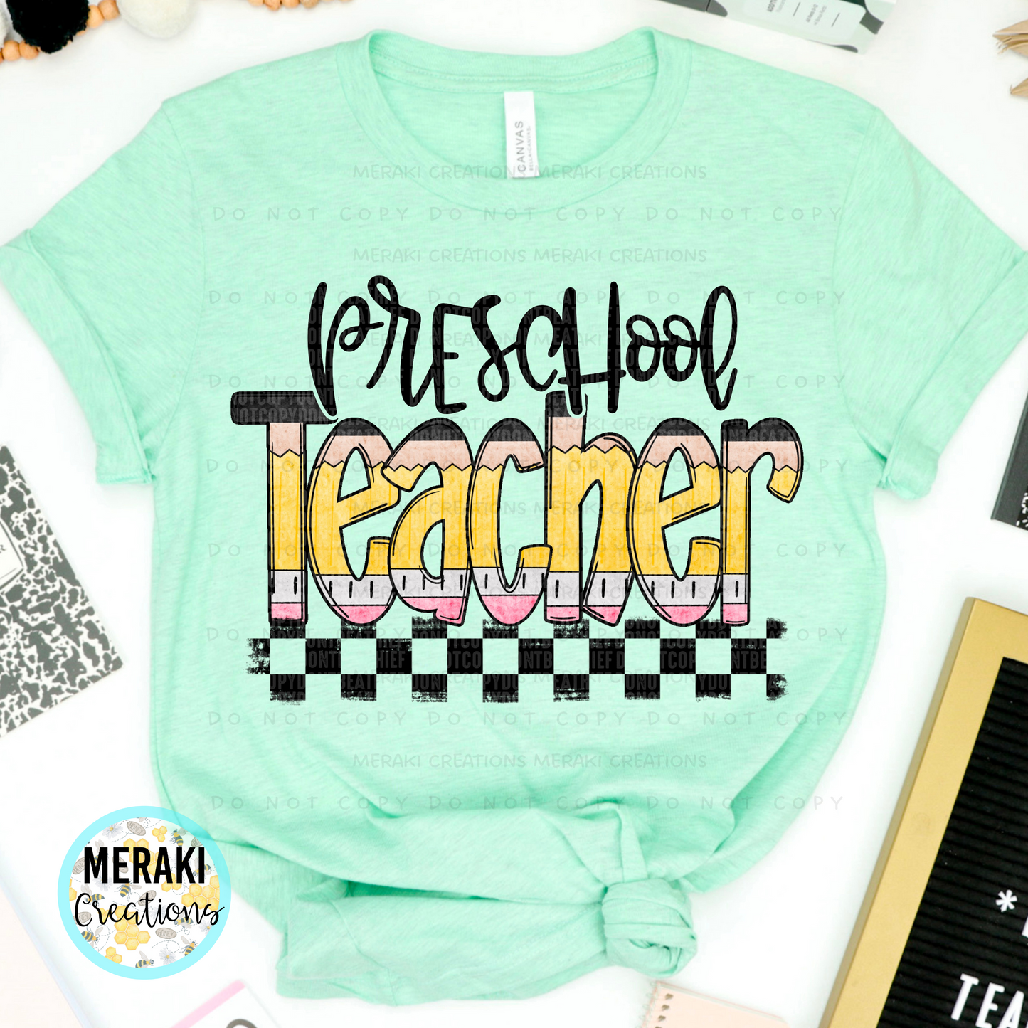 Pencil Alpha Checked Teacher Shirts