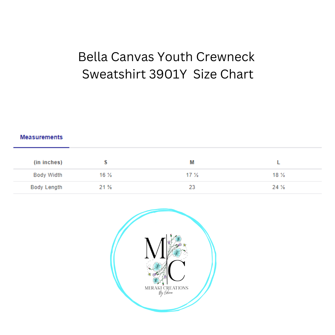 Bella Canvas Youth Crewneck Size Chart