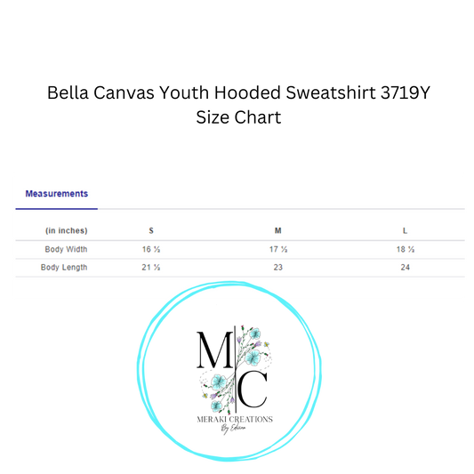 Bella Canvas Youth Hoodie Size Chart