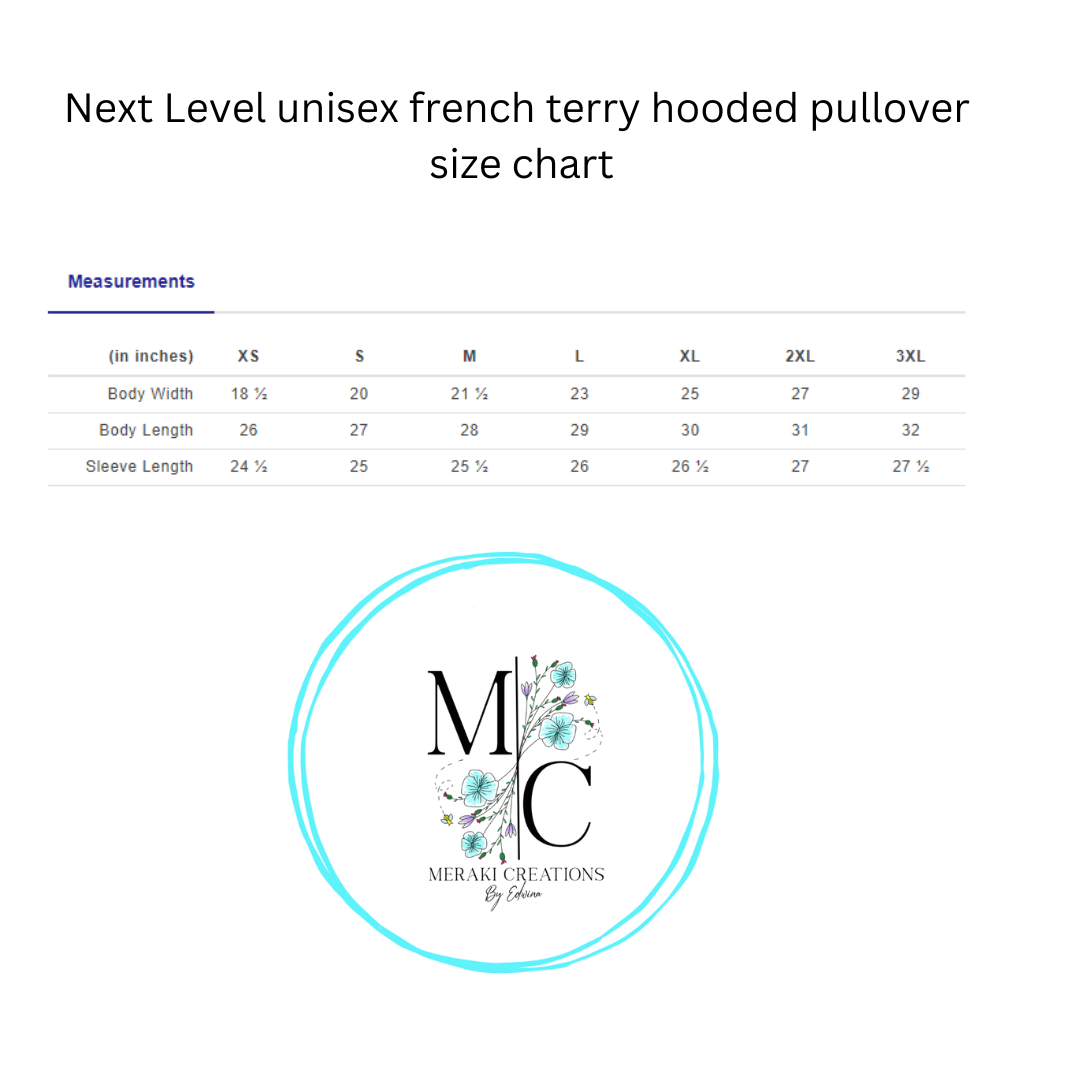 Next Level French Terry Unisex Hooded Pullover Size Chart