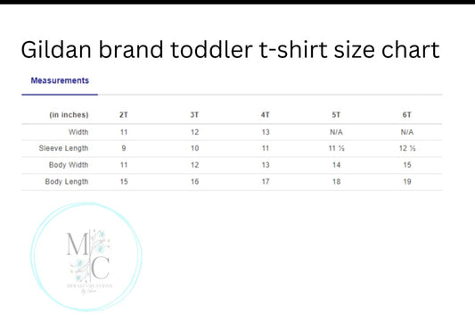 Gildan Toddler Short Sleeve Size Chart