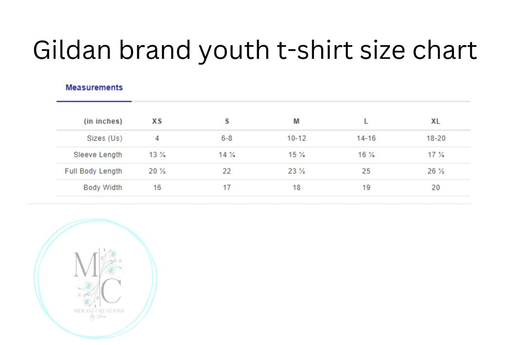 Gildan Youth Short Sleeve Size Chart