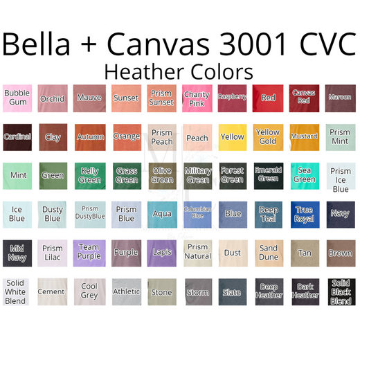 Bella Canvas Short Sleeve Heather Color Chart