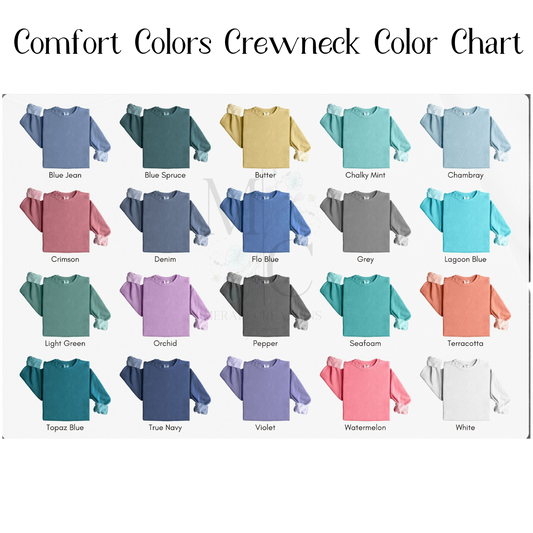 Comfort Colors Crewneck Color Chart