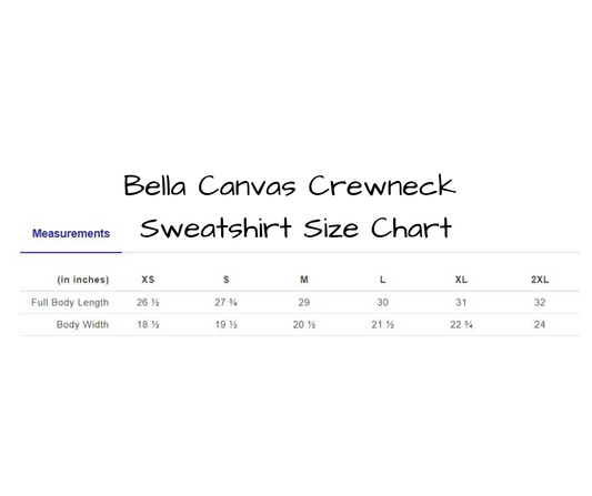 Bella Canvas Crewneck Sweatshirt Size Chart